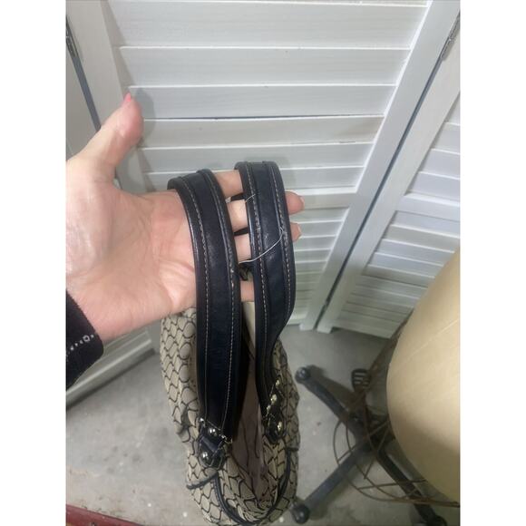 NINE WEST NINE & CO Purse Tote Black Gray Pattern Canvas Double Top Handle - Picture 7 of 9